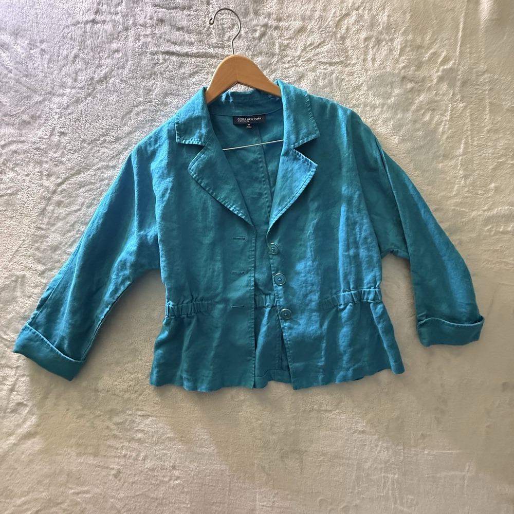 James New York Signature Women's Teal Lightweight Jacket Shirt Medium Linen Look
